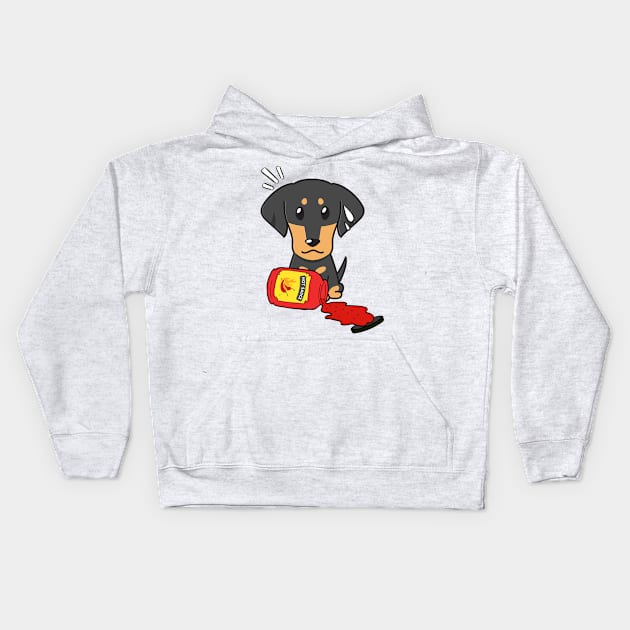 Funny Dachshund Spilled Hot Sauce Kids Hoodie by Pet Station